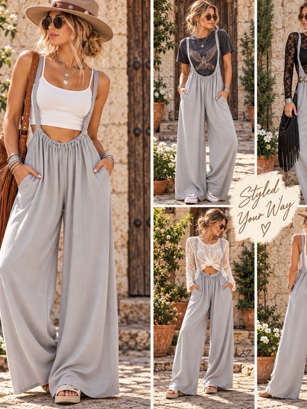 NWOT Zenana Wide-Leg Suspender Jumpsuit Pant in mauve pink